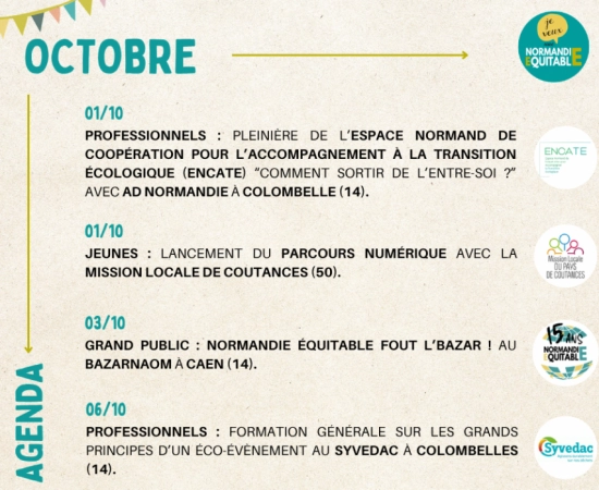 À vos agendas : les rencontres et événements à ne pas manquer chez Normandie Équitable en OCTOBRE ! À vos agendas : les rencontres et événements à ne pas manquer chez Normandie Équitable en OCTOBRE !