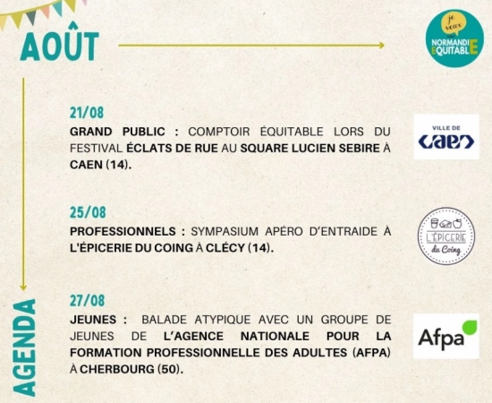 À vos agendas : les rencontres et événements à ne pas manquer chez Normandie Équitable en AOÛT ! À vos agendas : les rencontres et événements à ne pas manquer chez Normandie Équitable en AOÛT !